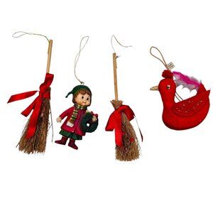 Vintage Christmas Ornaments Straw Broom Nostalgia Collectible Retro Cottage